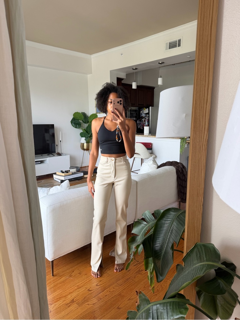 Zara High-Rise Wide-Leg Faux Leather Cream Pants